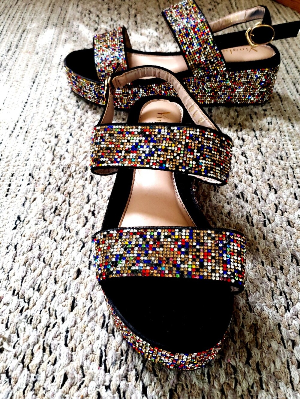 Women's Multicolor Rainbow Chunky Festival Jeweled Platform Summer Sandals 7.5 - Picture 8 of 9